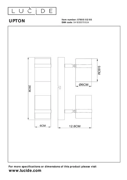 Lucide UPTON - Spot plafond - 2xGU10 - Fumé - technique